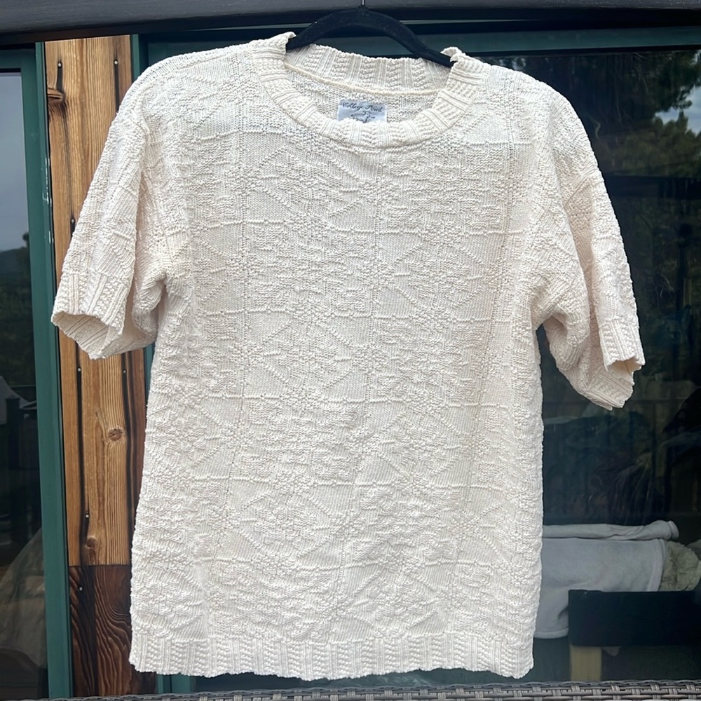 Vintage College Point 100% Cotton Short Sleeve Eggshell Sweater